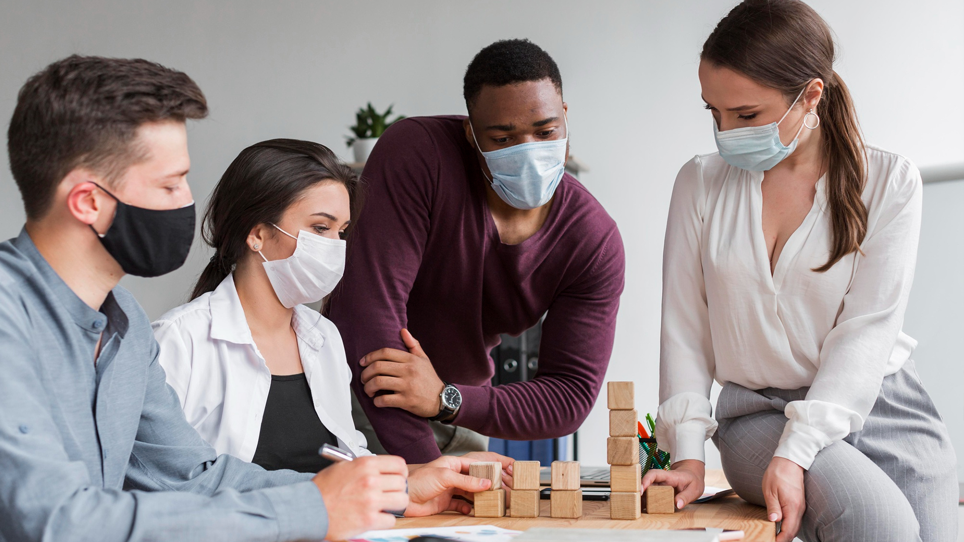 UK commercial building with finance planning documents.